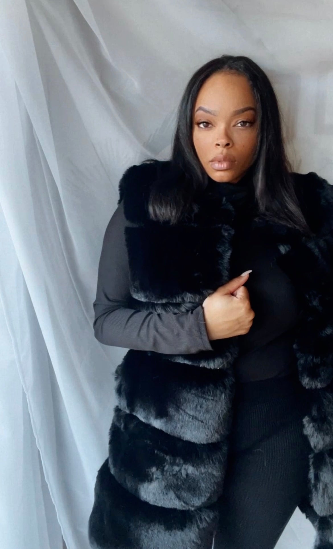 Black Faux Fur Vest