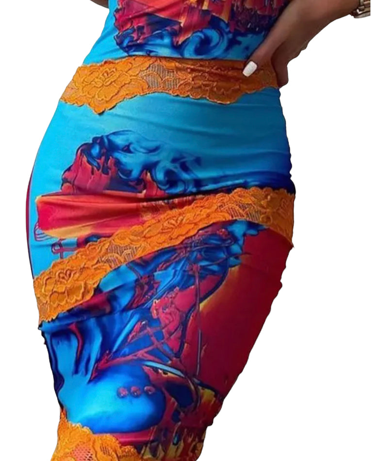 Magenta Lace Trim Dress