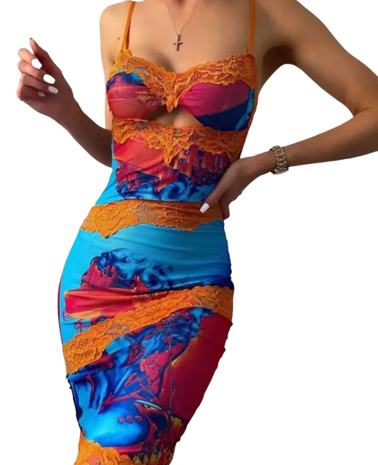 Magenta Lace Trim Dress